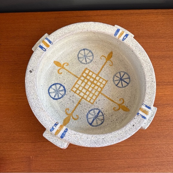 Modernist Bowl Tray Planter Alfaraz ceramic art Brutalist Hand painted Large - Picture 5 of 12